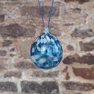 Turquoise & White Spotty Handmade Glass Bauble - Blown Glass