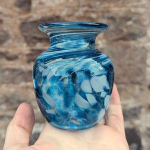 Turquoise Blue Small Vase, Blown Glass Art Vase, Handmade Glass