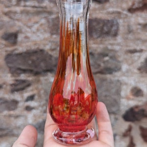 Flame Red Bud Vase, Blown Glass Single Stem Vase, Handmade Glass