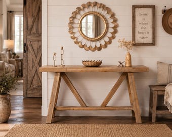 58.5" Solid Wood Farmhouse A-Frame Entryway Table