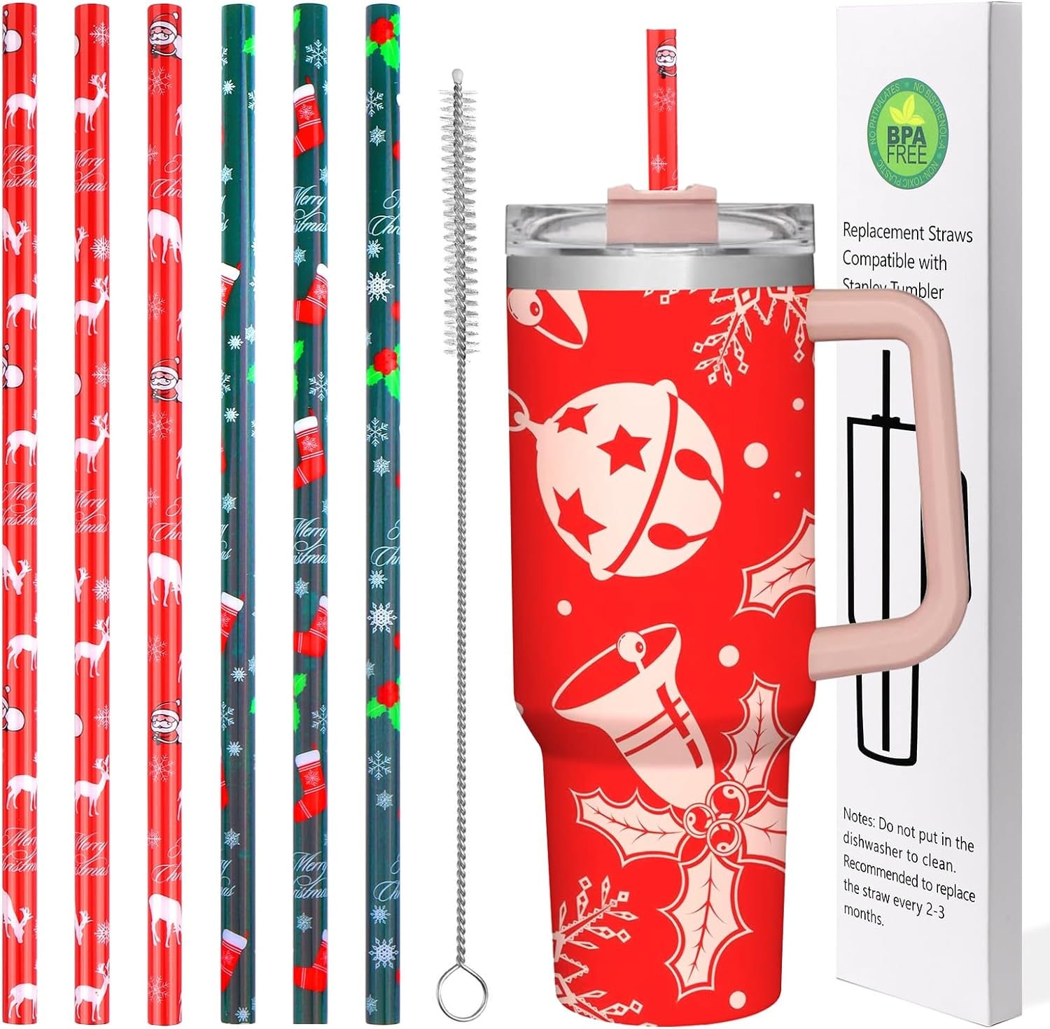 12 Xmas Christmas Metal Drinking Straws Red Green Reusable Eco Friendly 10.25 Tall Long