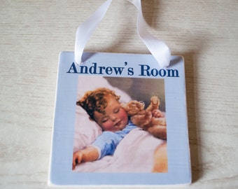Custom Nursery Sign, Personalized Baby Gift, Baby Sleeping Sign, Newborn Baby Gift, New Baby Gift, Nursery Door Hanger, Pink Blue Baby Decor
