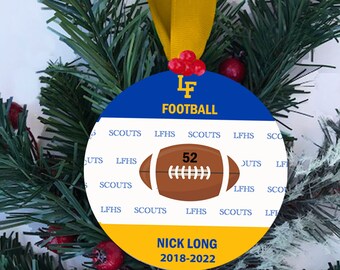 Personalized Football Ornament, Custom Sports Ornament, Gift for Football Player, High School College Team Ornament, Student Athlete Gift
