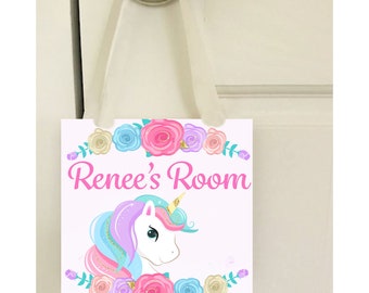 Personalized Nursery Sign, Unicorn Door Hanger, Newborn Baby Girl Gift, Girl's Room Sign, Unicorn Theme, Custom Name Sign, Girl Bedroom Gift