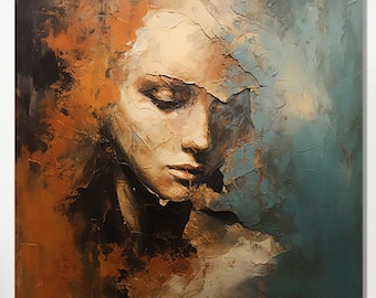 Textured Artwork Original, Abstract Face Painting on Canvas, Extra Large Wall Art,