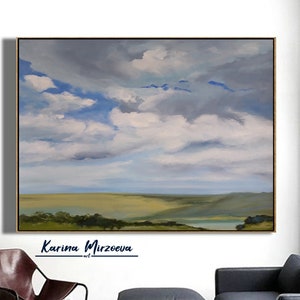 Large Canvas Wall Art Horizontal Abstract Art Original Art Painting Abstract Blue Canvas Painting Clouds Painting Landscape Wall Art