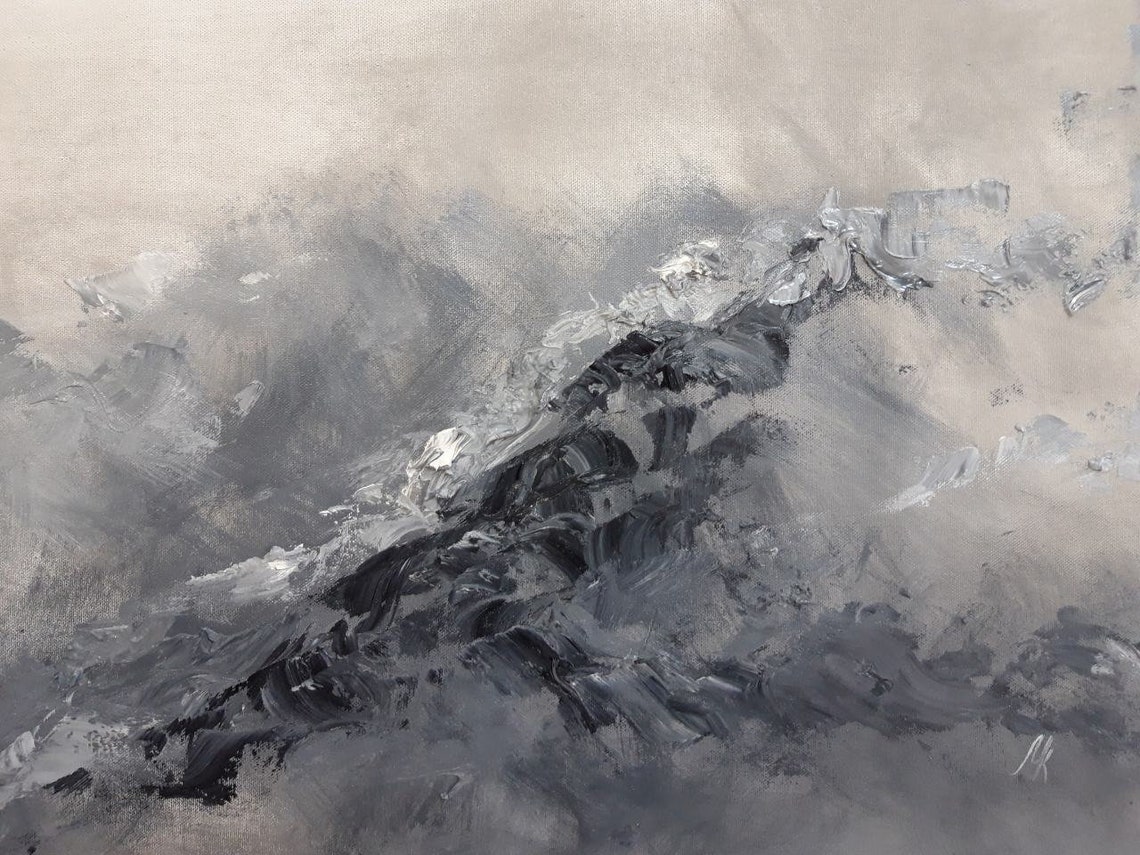 Stormy Sea Painting on Canvas Extra Large Wall Art Gray Etsy