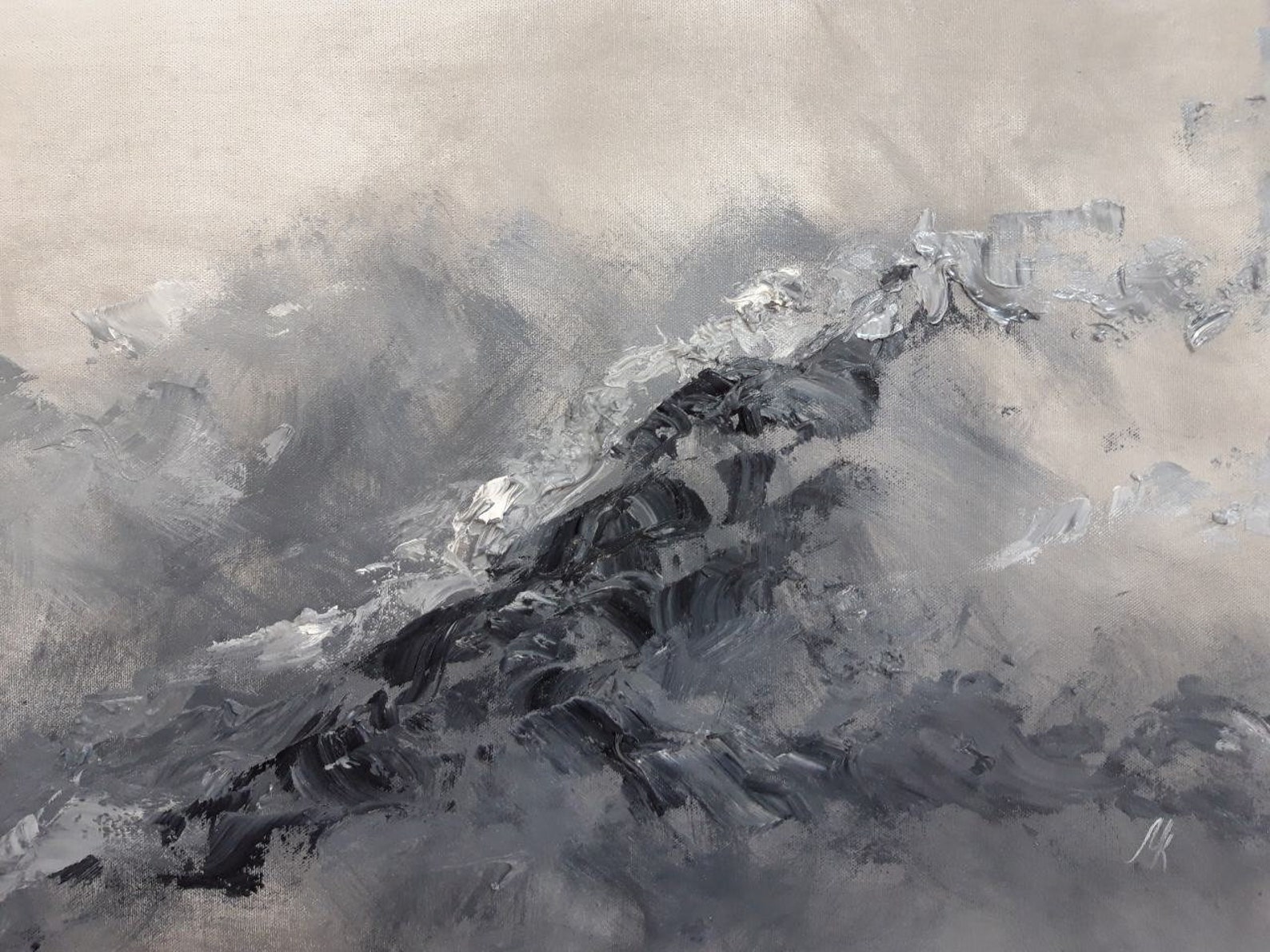 Stormy Sea Painting on Canvas Extra Large Wall Art Gray Etsy