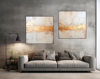 Gold Leaf Abstract Painting Set: Textured Oil Artwork (42x42 in)