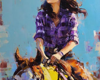 Texas Cowgirl oljemålning: Uttrycksfull västerländsk konst på duk