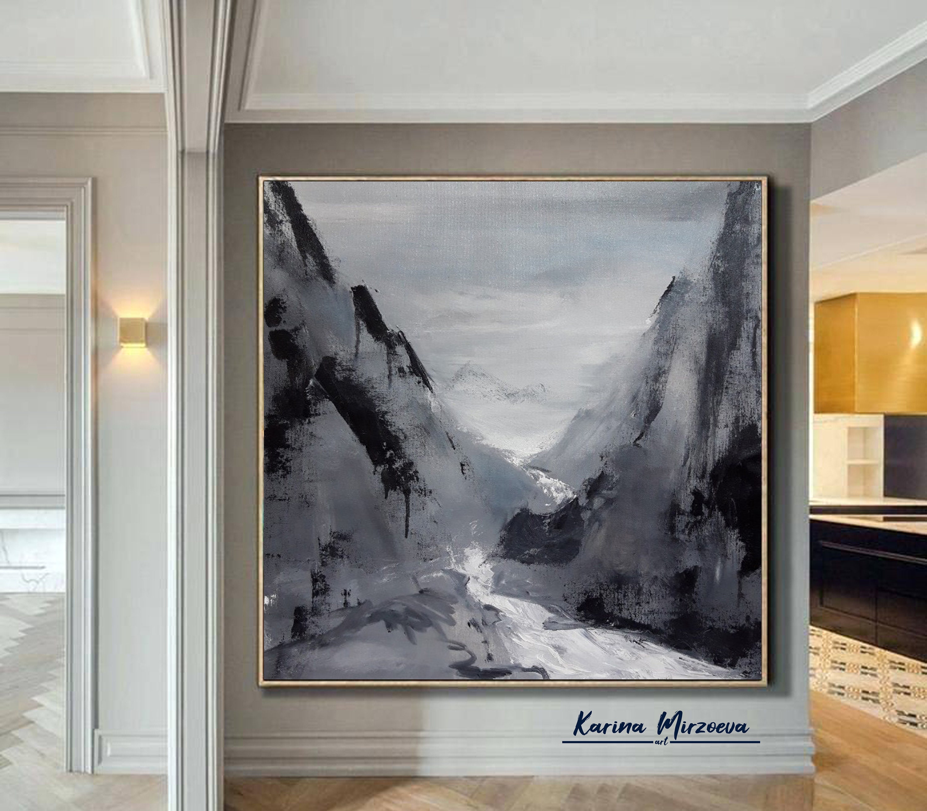Large Abstract Mountain Art Canvas Extra Large Wall Art Large Etsy