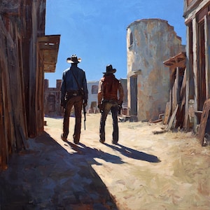Western Cowboys Gemälde - Wilder Westen Kunst, Cowboys Wand dekor, Western Landschaft Leinwand 36 * 36