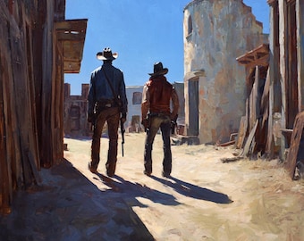 Western Cowboys Painting – Wild West Art, Cowboy Wall Decor, Western Landscape Canvas  36*36