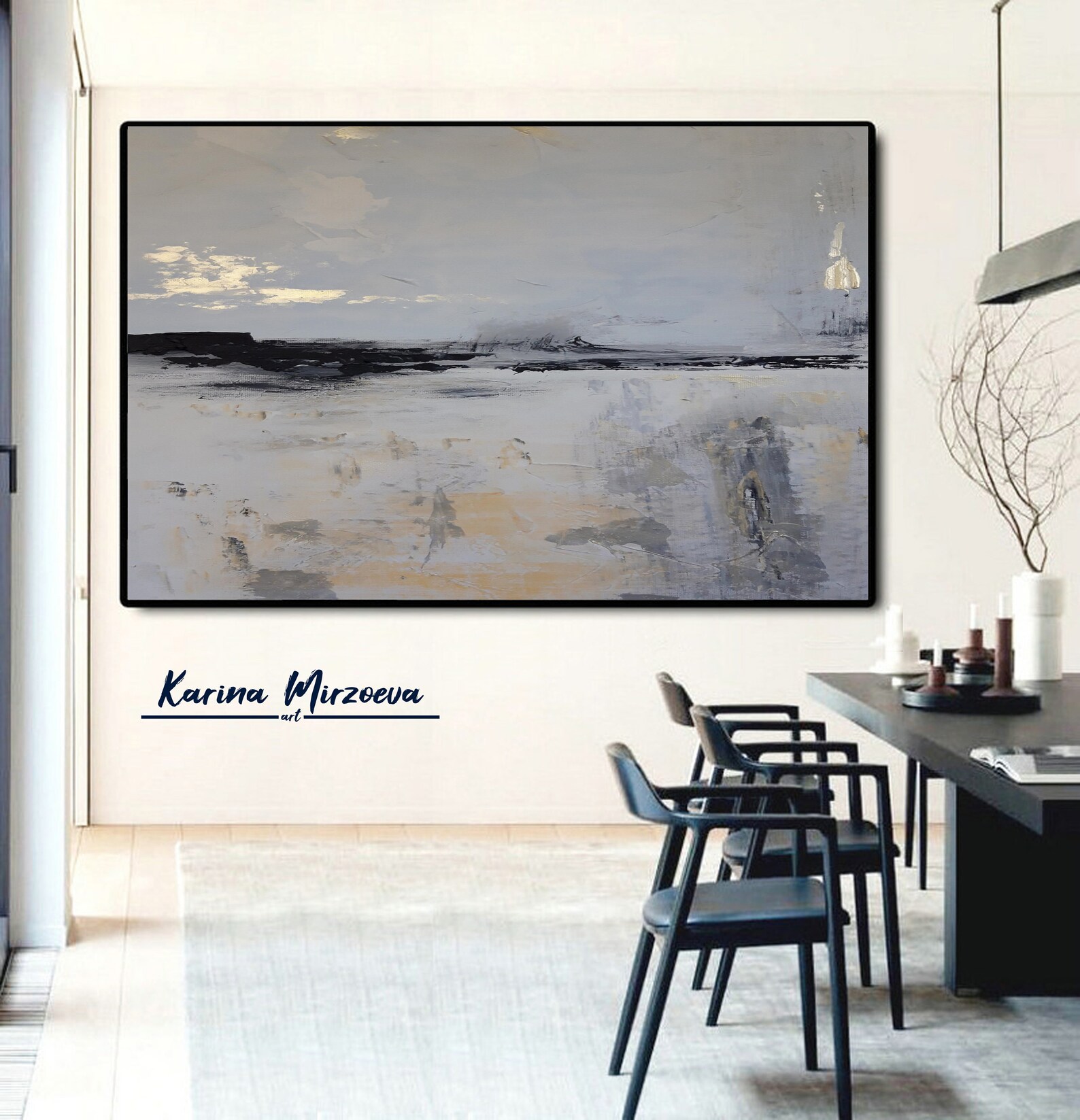 Large Horizontal Paintings Of Nature Gray Abstract Wall Art Etsy