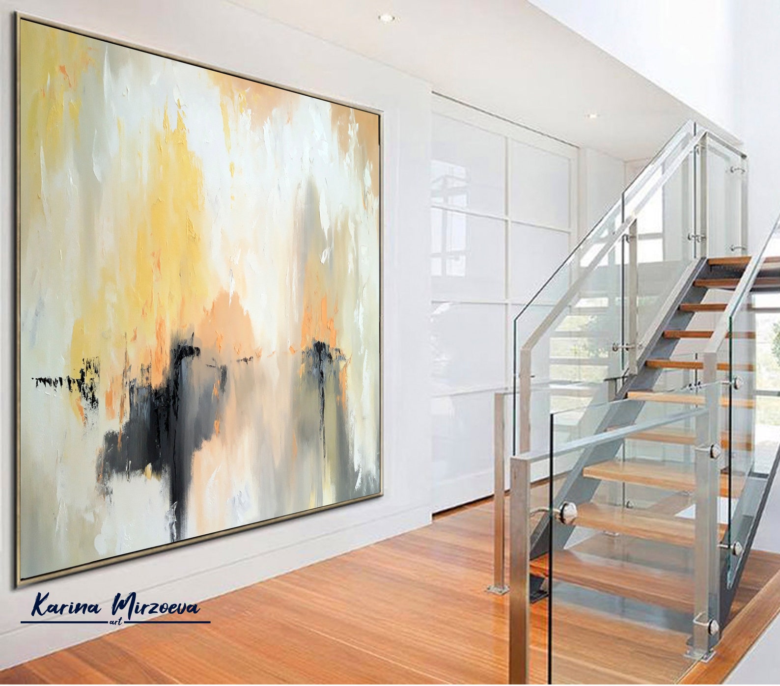 Extra Large Wall Art Canvas Yellow Wall Art Canvas Black White Etsy