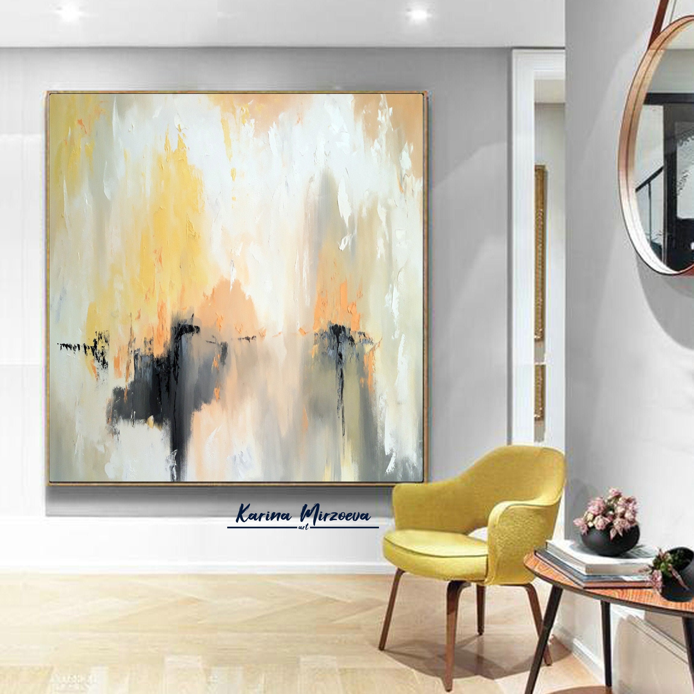 Extra Large Wall Art Canvas Yellow Wall Art Canvas Black White Etsy