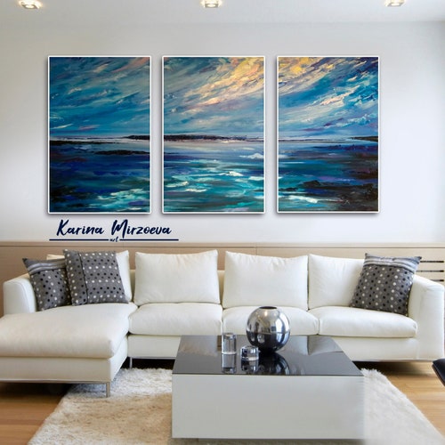 Beach Oil Painting on Canvas Original Abstract Ocean Painting Etsy