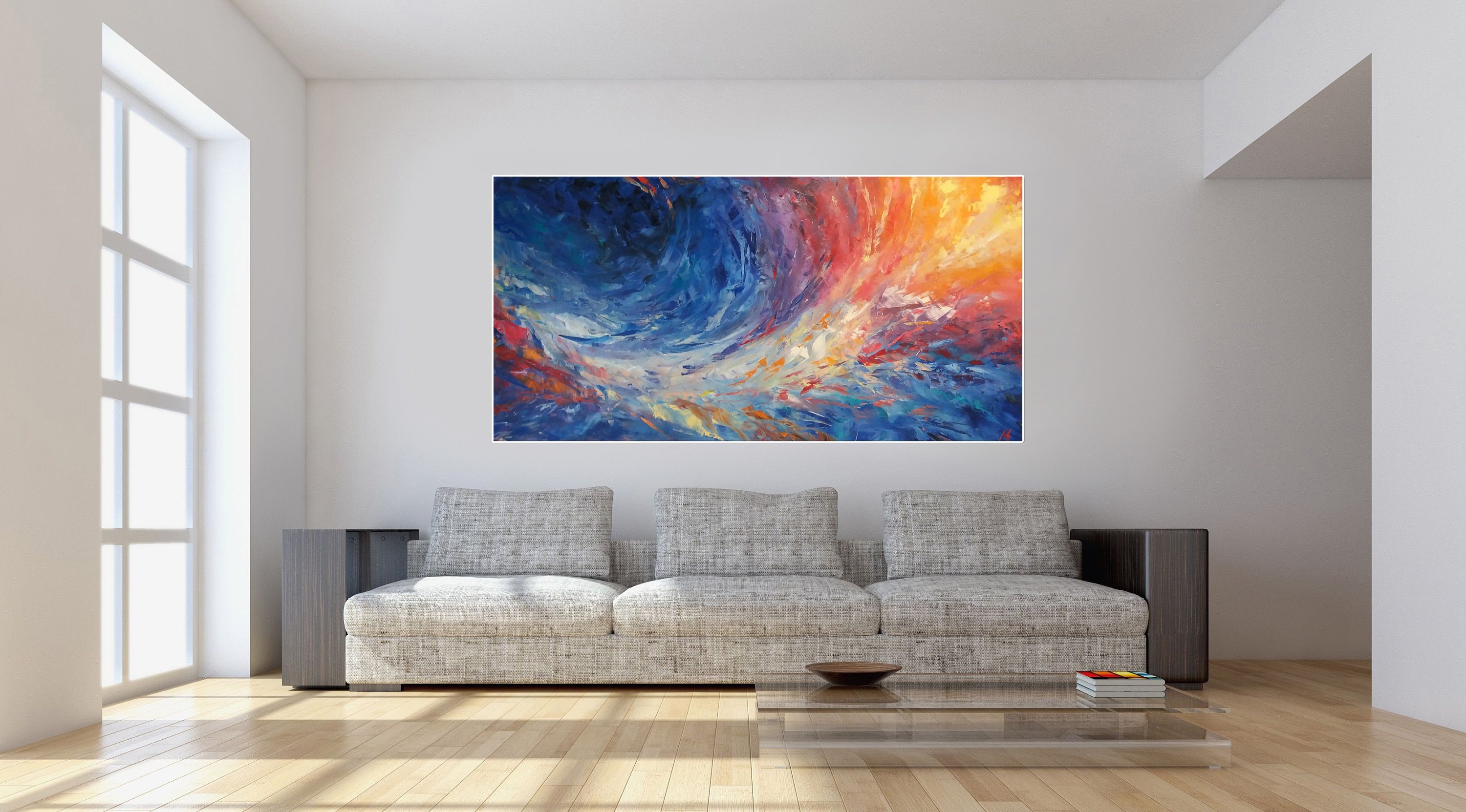 Horizontal Wall Art Abstract Canvas Painting Original Colorful Etsy