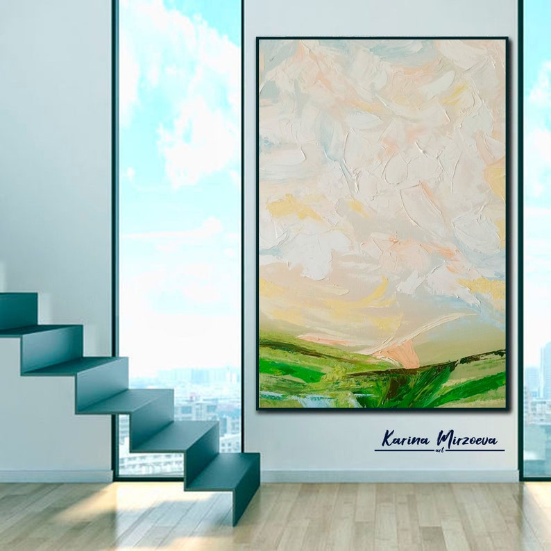 Large Original Painting On Canvas Colorful Paintings White Painting Green Painting Unique Painting Contemporary Art Living Room Wall Art