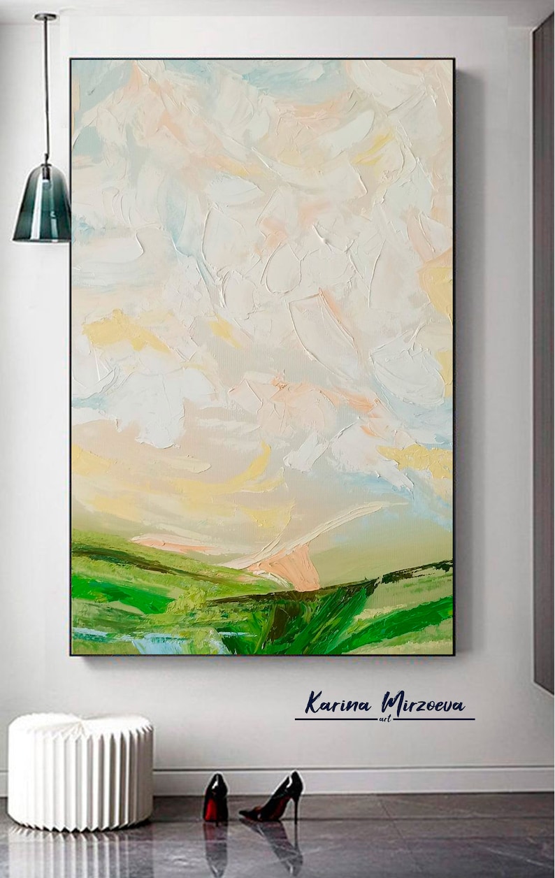 Large Original Painting On Canvas Colorful Paintings White Painting Green Painting Unique Painting Contemporary Art Living Room Wall Art