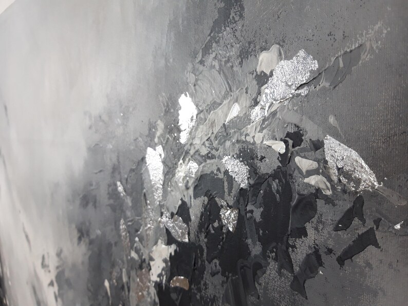 Wall Art Abstract Canvas Gray Abstract Art Original Silver Etsy