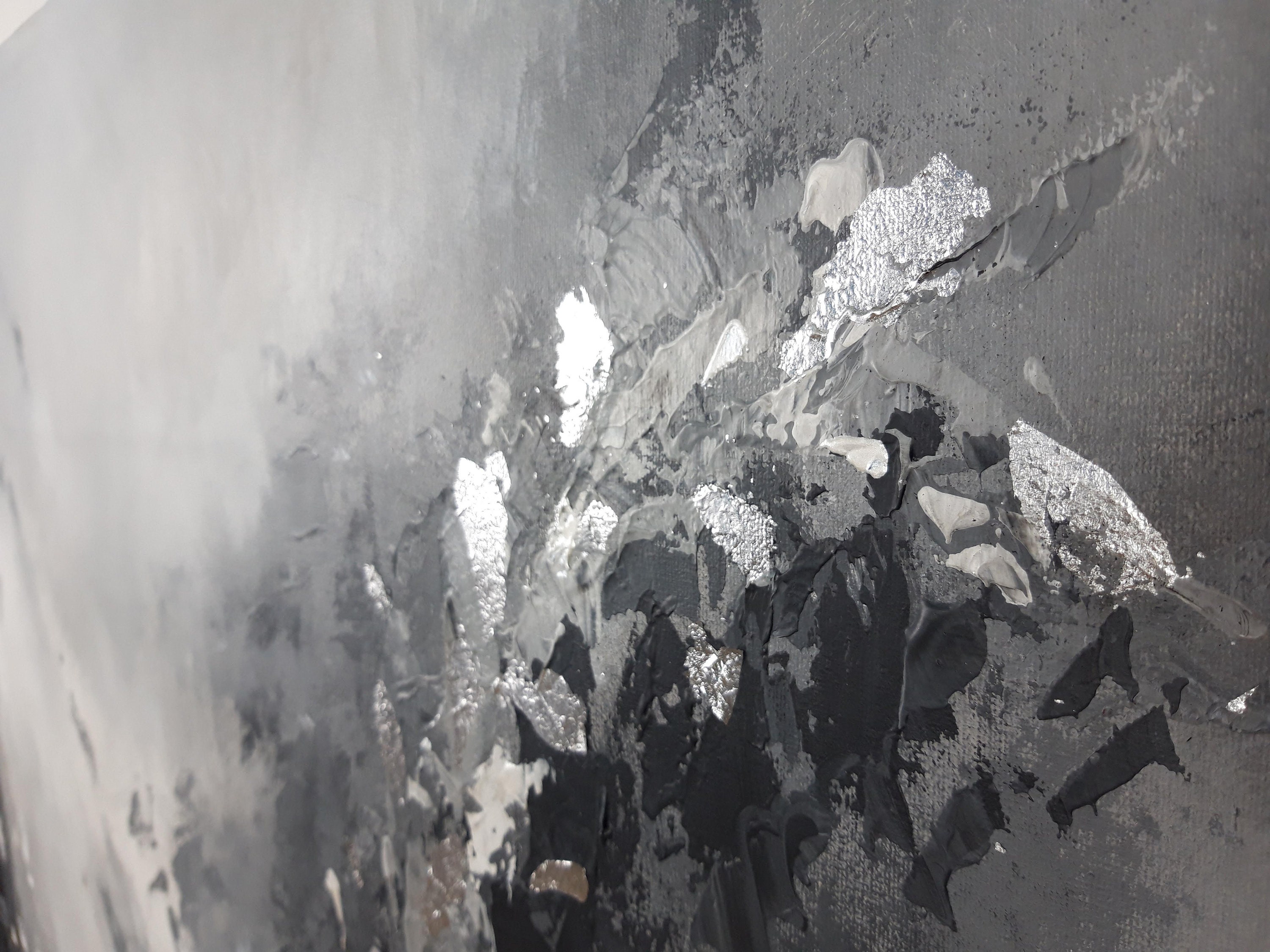 Extra Large Wall Art Abstract Gray Abstract Painting Silver Etsy