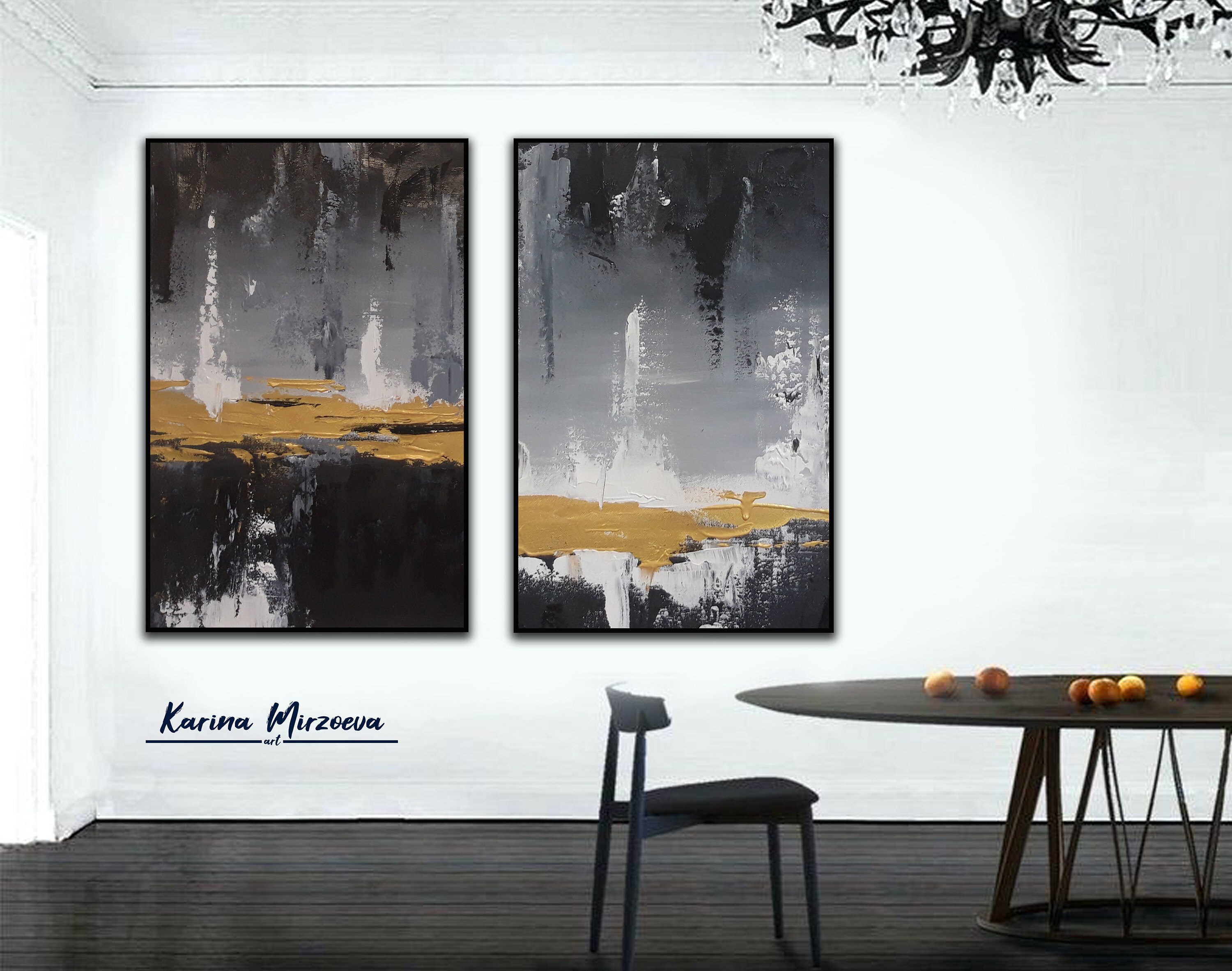 Large Abstract Canvas Original Oversized Vertical Wall Art Set Etsy