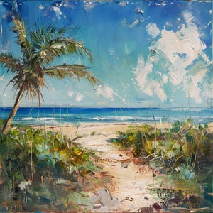 Florida Coast - limited edition Painting on Canvas Original, Palm Wall Art
