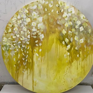 Unique Oil Painting, Floral Wall Art, Original Artwork, one of a kind oil painting &quot;Bloom&quot; - round wall art canvas,