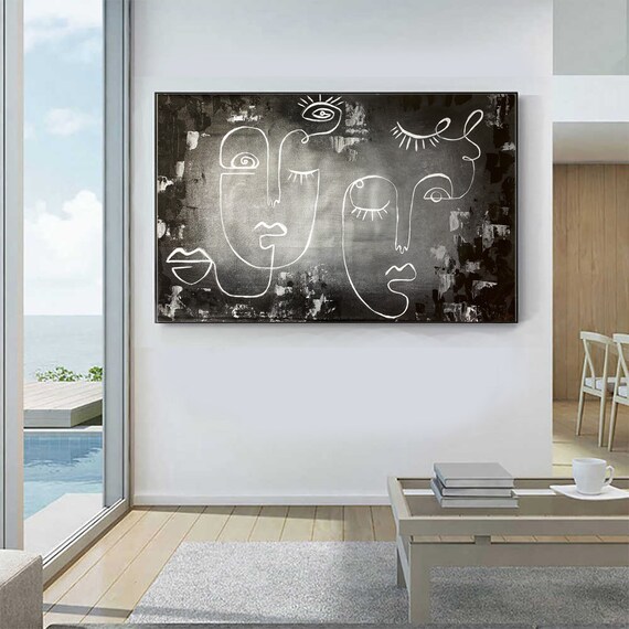 Black and White Wall Art Modern Abstract Painting Line Art Etsy