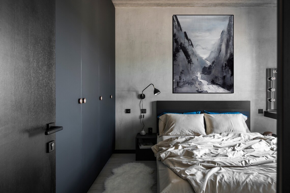 Black And White Wall Art Framed Abstract Painting Original Etsy