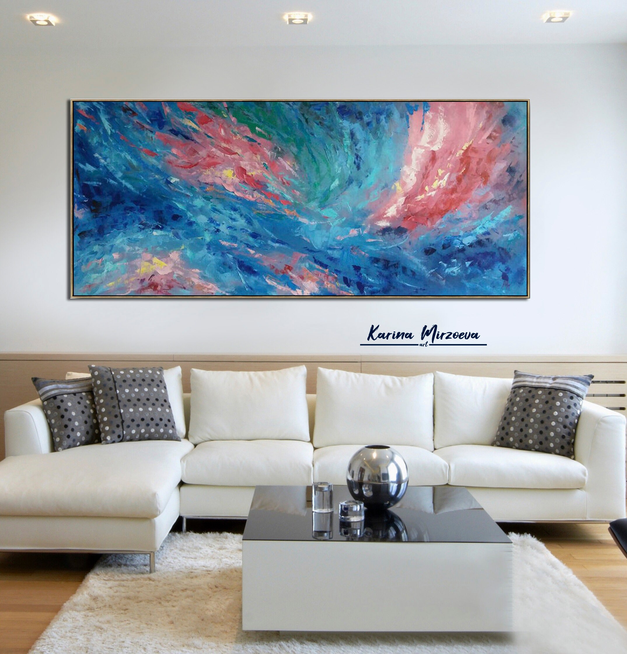 Extra Large Blue And Red Wall Art Oil Painting Abstract Blue Etsy