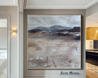 Abstract Wall Art, One-of-a-kind Painting on canvas, Landscape neutral artwork