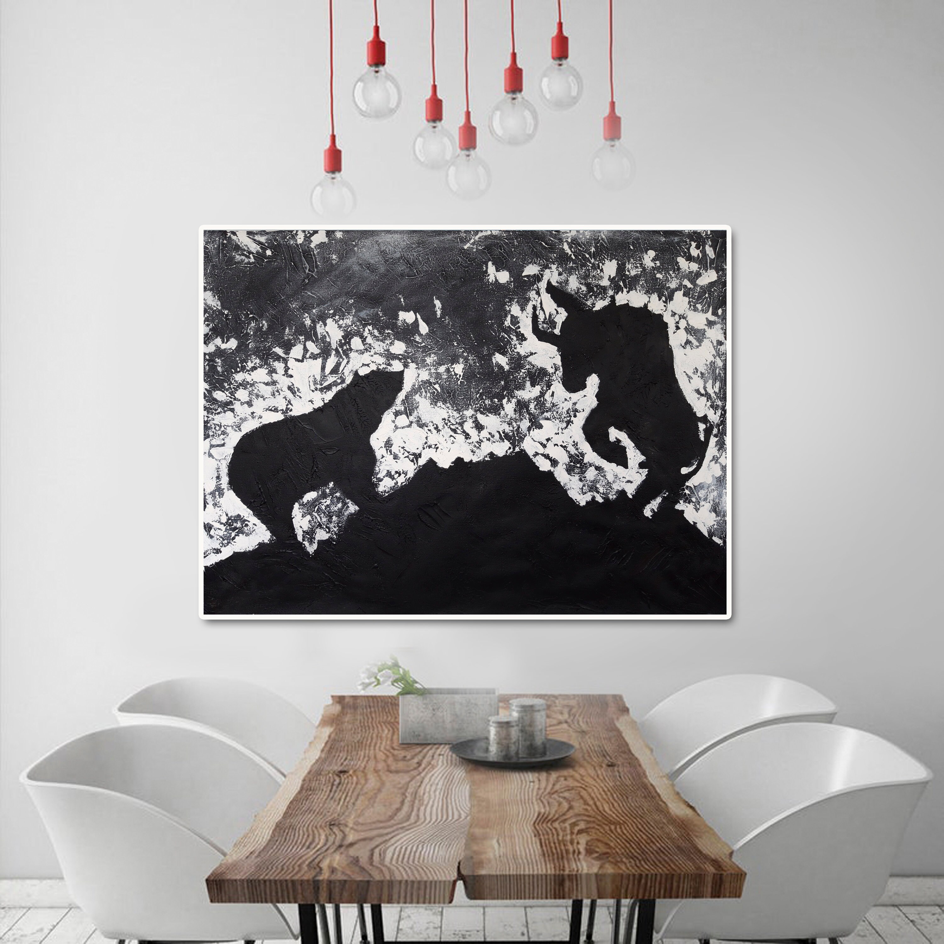 Large Abstract Painting Canvas Bull And Bear Painting Wall Art Etsy