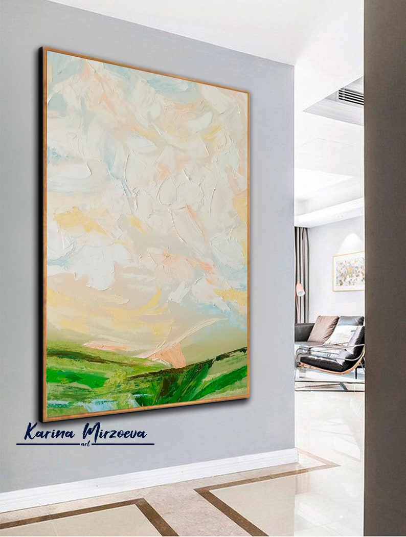 Large Original Painting On Canvas Colorful Paintings White Painting Green Painting Unique Painting Contemporary Art Living Room Wall Art