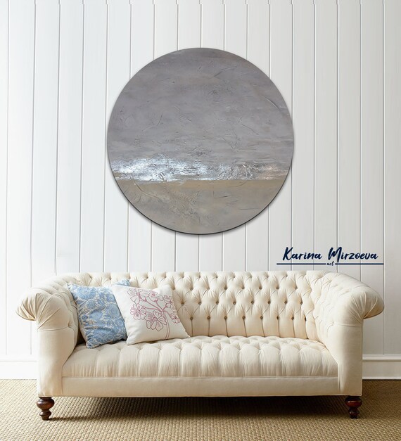 Extra Large Wall Art Round Painting White Abstract Painting Etsy