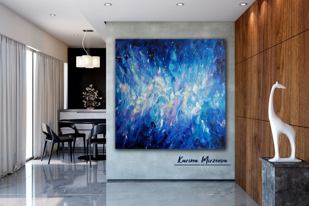 Original Blue and White Wall Art,navy Blue Art,modern Oil Wall Art for Bedroom,texture Artwork