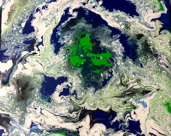 Acrylic fluid-Distant Earth greens and blues