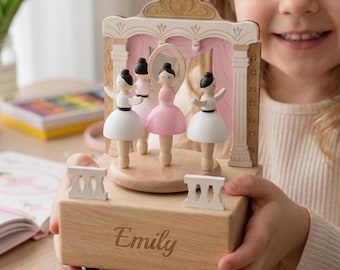 Carillon in legno personalizzato a tema balletto, carillon girevole con nome personalizzato, regalo ricordo per bambina, regalo di battesimo o compleanno per figlia