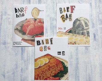 Barf Bag Bundle // 1-3 // Collage Zine Surrealism Media Vintage Food Full Color Art 8 Panel Zine