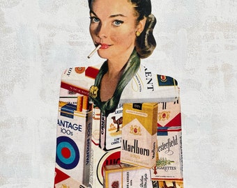 She’s so KOOL // Collage Art Gloss Print // Vintage Style Surreal Cigarette Collage Smoking // 8.5”x 11” // Signed Photo Print