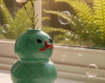 JADE GREEN lucky duck bud vase