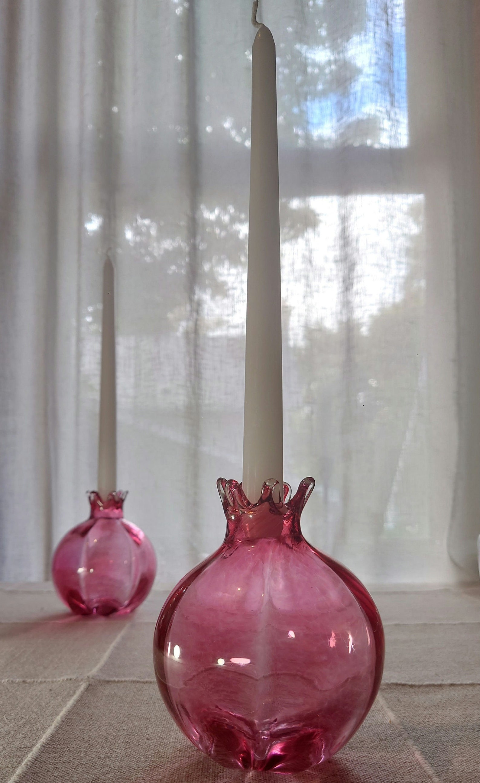 Hand Blown Glass Pomegranate: Decorative Vase, Candle Holder - Pair (2)