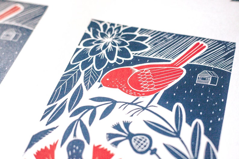 Original Linocut print Garden Scandinavian folk Etsy