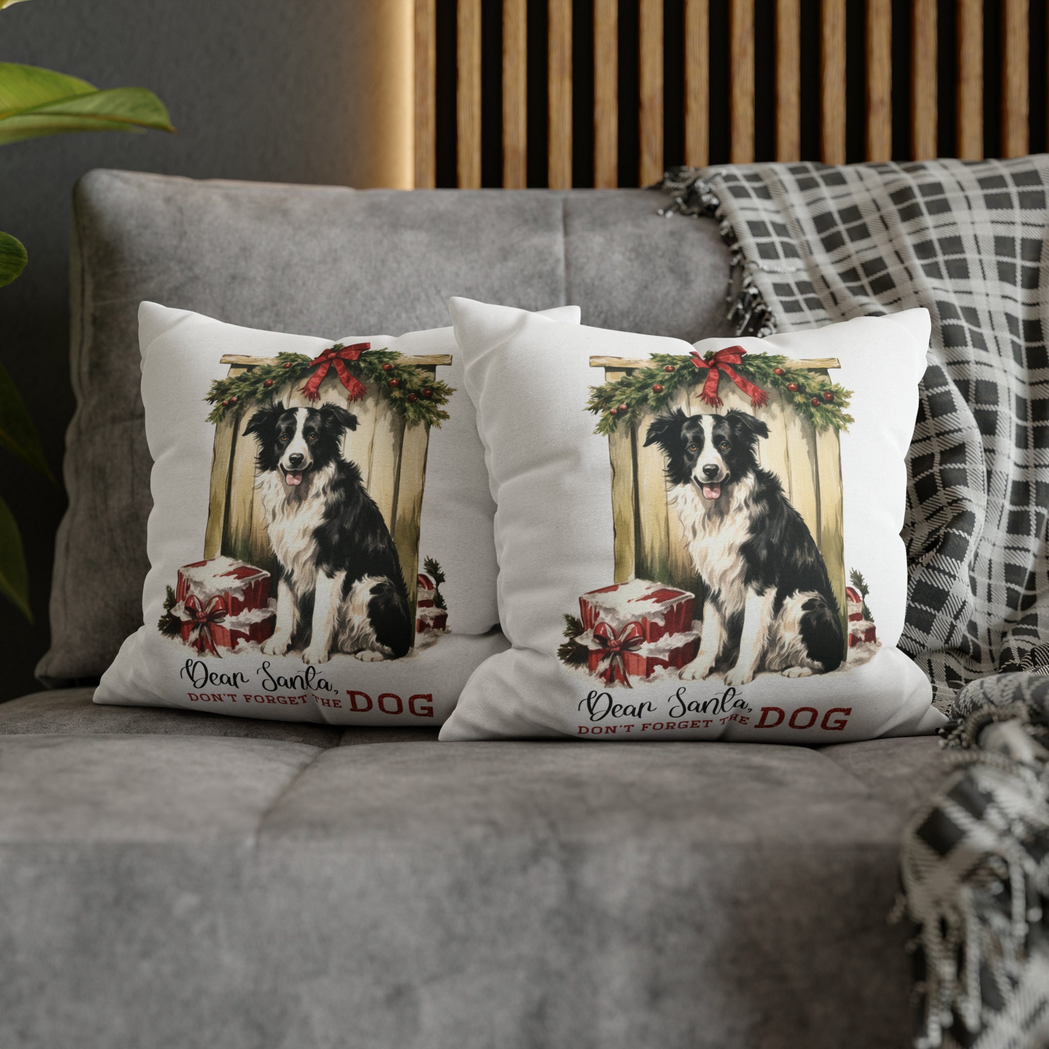 Dear Santa Don't the Dog Spun Polyester Square Pillowcase/border