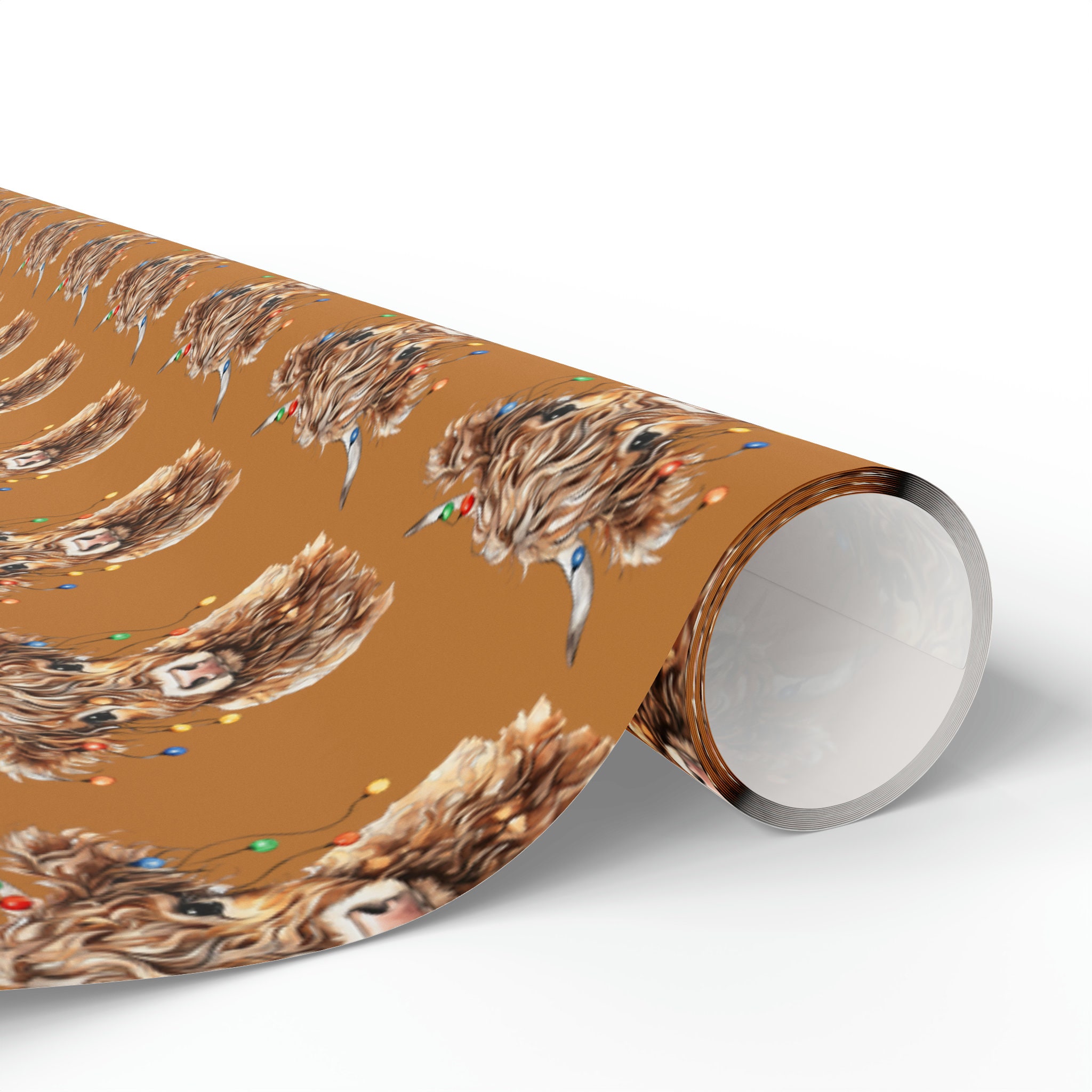 Highland Cow Gift Wrap/ Highland Cattle Christmas Wrapping Paper/cow and Christmas Lights