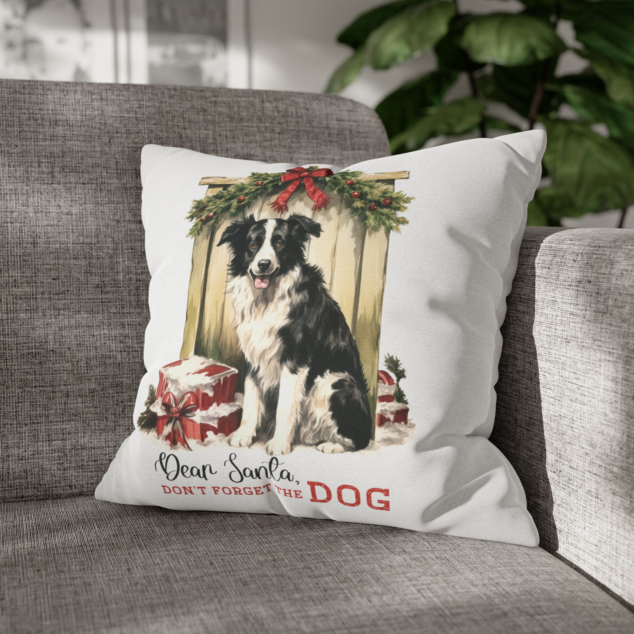 Dear Santa Don't the Dog Spun Polyester Square Pillowcase/border