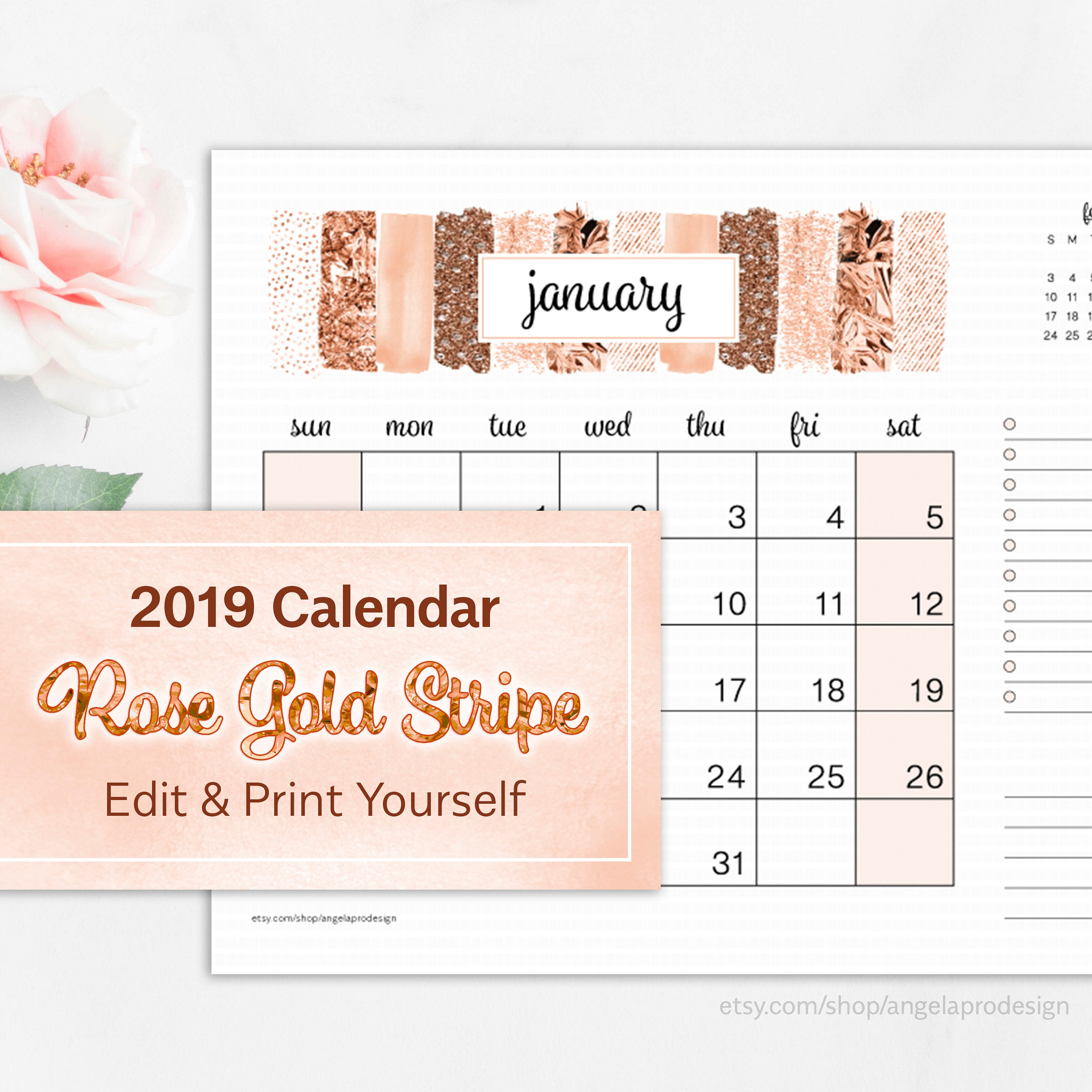 monthly calendar 2019 printable editable 2019 calendar pdf etsy