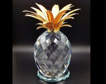 Giant Swarovski Crystal Pineapple Figurine, Large Vintage Fruit Home Decor, With Box and Crystal Base