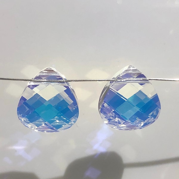 Pendentif briolette plat en cristal Swarovski 15 mm, couleur AB transparente, perle en forme de larme, fourniture de bijoux